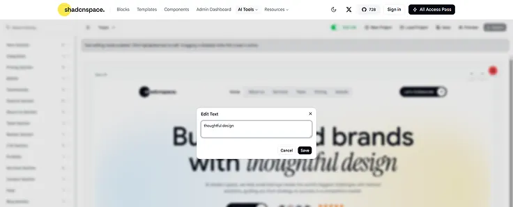 In-place content editing — titles, text, and images